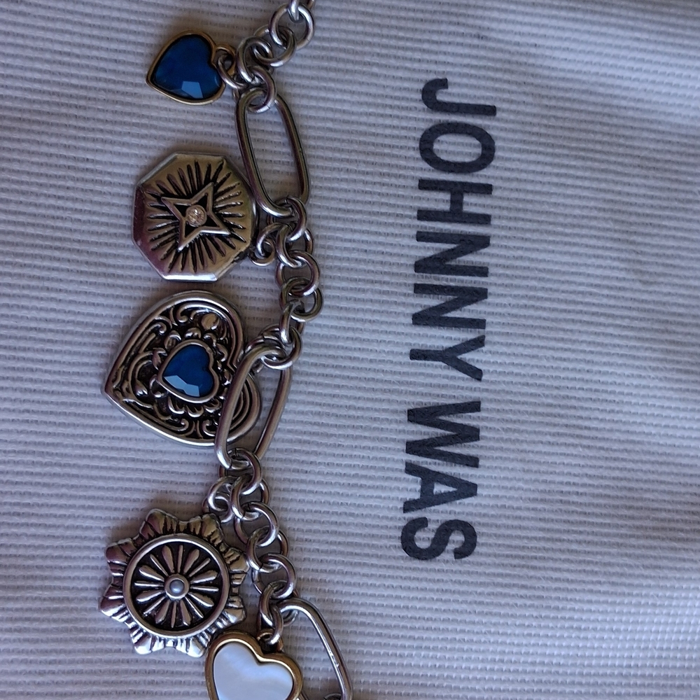 Johnny Was Silver-Tone Heart Charm Bracelet with Blue Accents - Picture 3 of 11